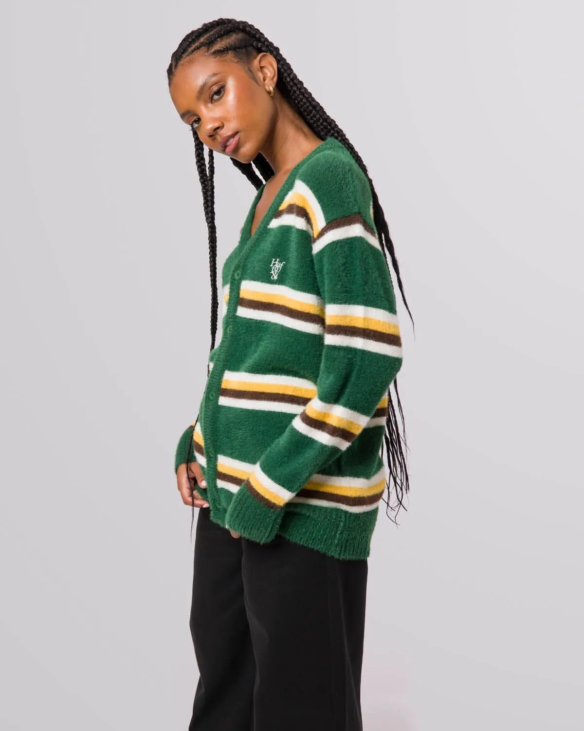 1984 MOHAIR STRIPE CARDIGAN - DARK GREEN