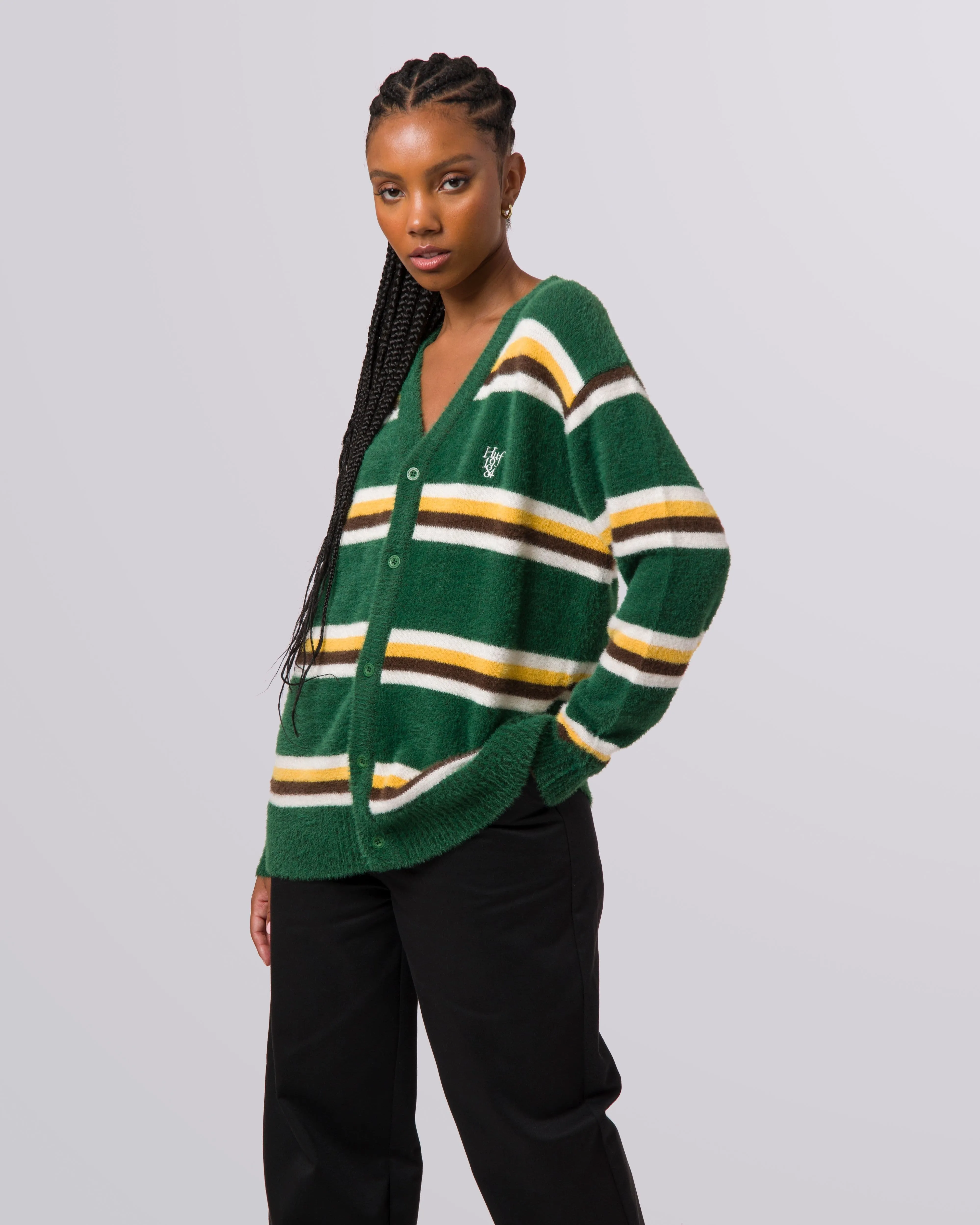 1984 MOHAIR STRIPE CARDIGAN - DARK GREEN