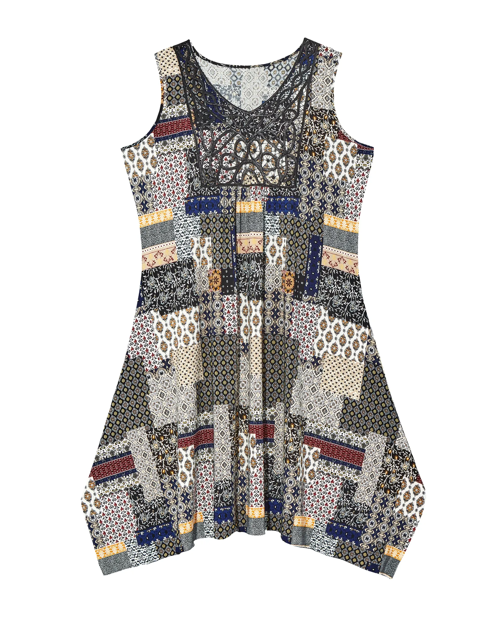 Rae Sleeveless Knit Crochet Detail Dress | Black / Red