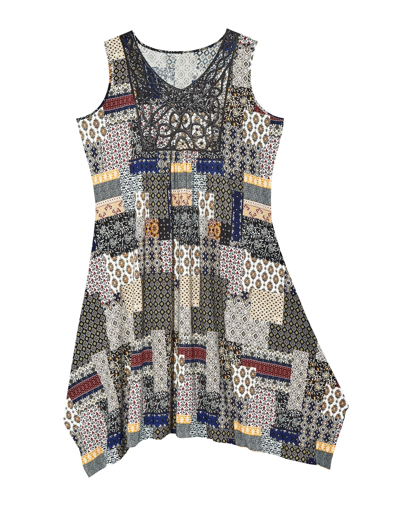 Rae Sleeveless Knit Crochet Detail Dress | Black / Red